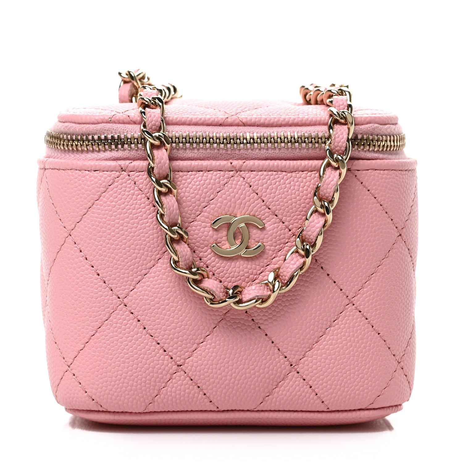 image of CHANEL Caviar Quilted Mini Vanity Case With Chain in the color Pink by FASHIONPHILE