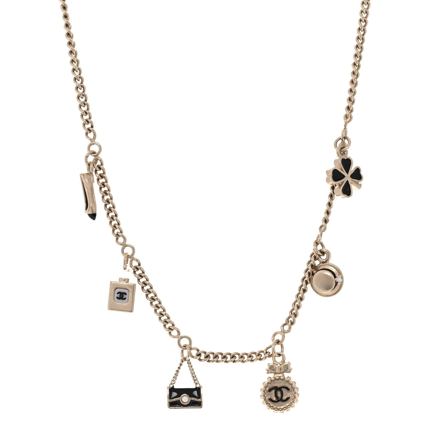 Enamel CC Charm Necklace Black Gold