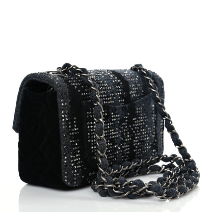 Chanel Wool Velvet Crystal Studded Mini Rectangular Flap Grey Black 2 of 8