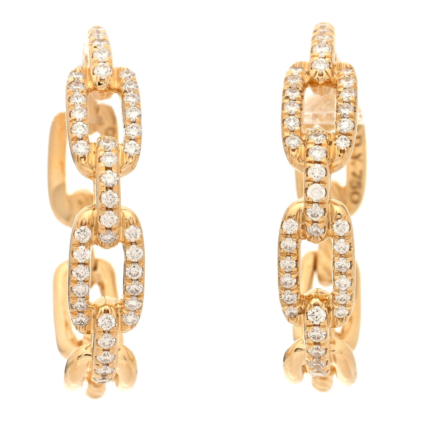 18K Yellow Gold Diamond 23.8mm Stax Chain Link Hoop Earrings