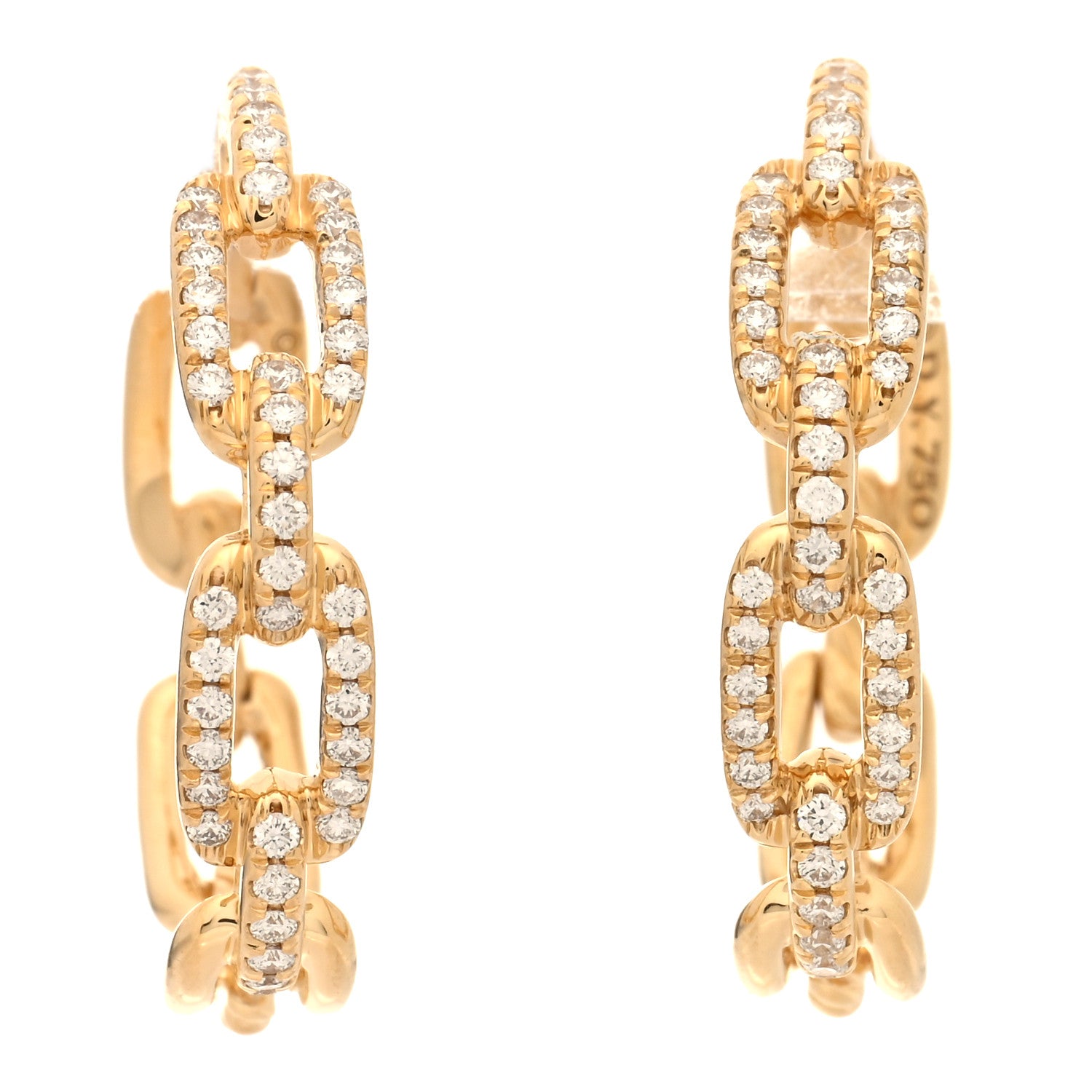 David Yurman 18K Yellow Gold Diamond 23.8mm Stax Chain Link Hoop Earrings 1 of 4