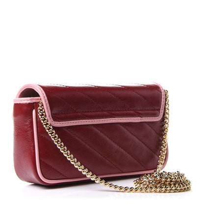 Gucci Azalea Calfskin Enamel Matelasse Diagonal Super Mini Torchon GG Marmont Shoulder Bag New Cherry Red Wild Rose 2 of 10