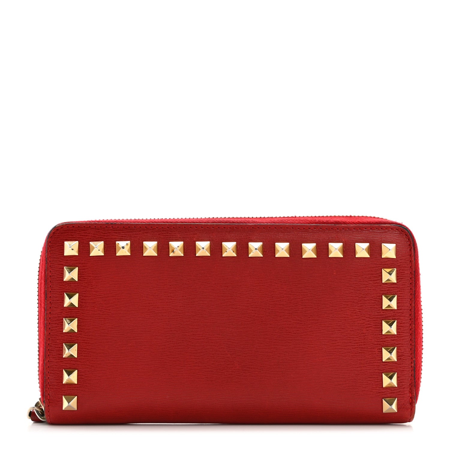 Valentino Garavani Textured Calfskin Rockstud Zip Around Wallet Rosso Valentino 1 of 12
