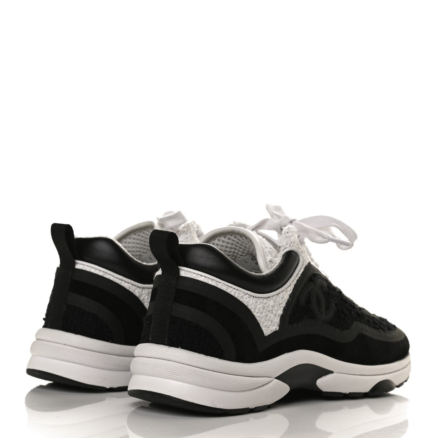Chanel Tweed Suede Calfskin CC Sneakers 37 Black White 4 of 11