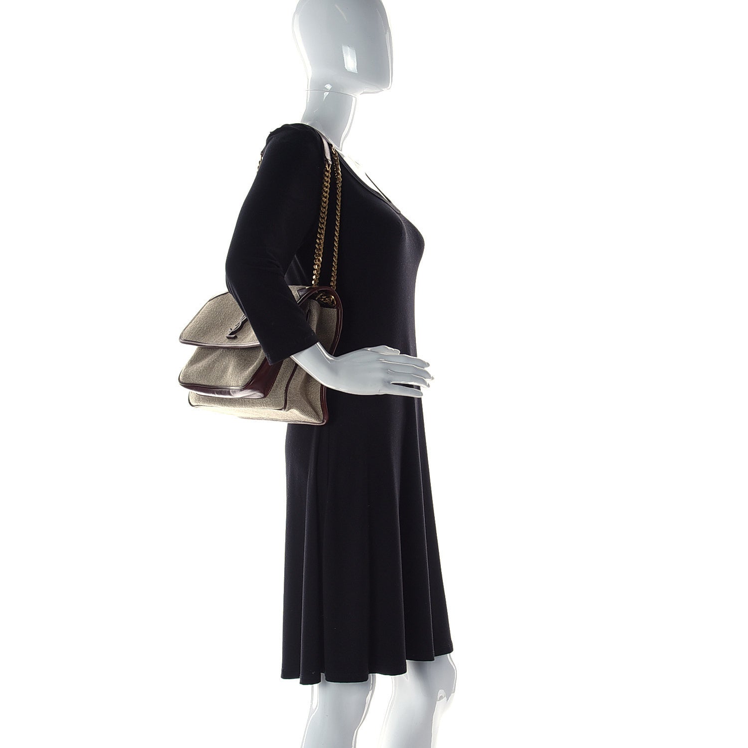 Saint Laurent Cotton Canvas Vintage Calfskin Monogram Medium Niki Chain Satchel Natural Chocolate 3 of 17