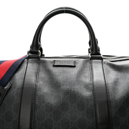 Gucci Soft GG Supreme Monogram Appia Calfskin Web Large Carry On Duffle Bag Black Grey 7 of 16