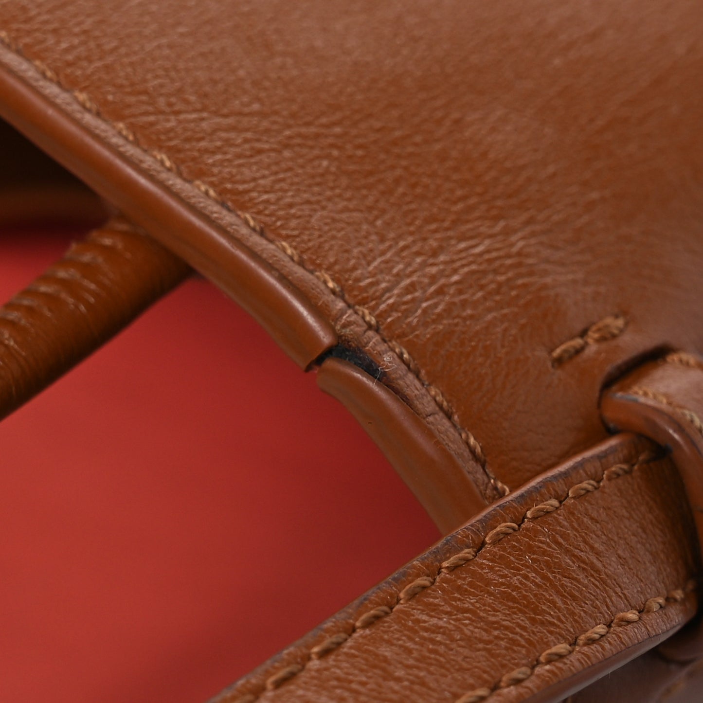 Shiny Calfskin Micro Sense Tote Bag Caramel