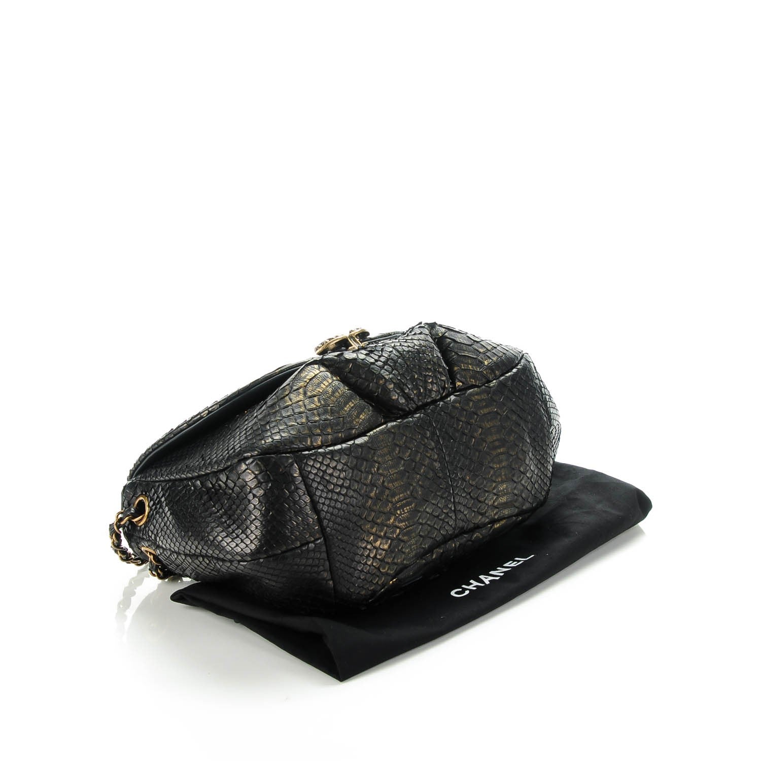 Chanel Metallic Python Hobo Black Gold 4 of 7