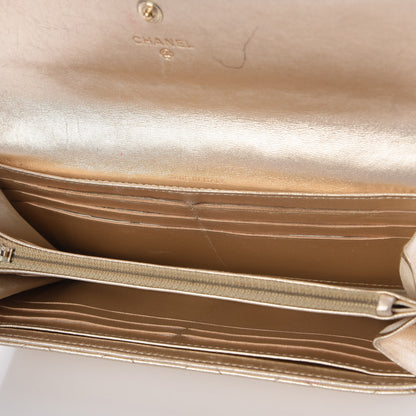 Chanel Metallic Lambskin Quilted Large Gusset Flap Wallet Pale Gold 5 of 10