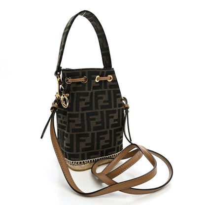 Fendi Fabric Jacquard Vitello Grace Raffia FF 1974 Logo Mini Mon Tresor Bucket Bag Tobacco Moro Sand 3 of 10