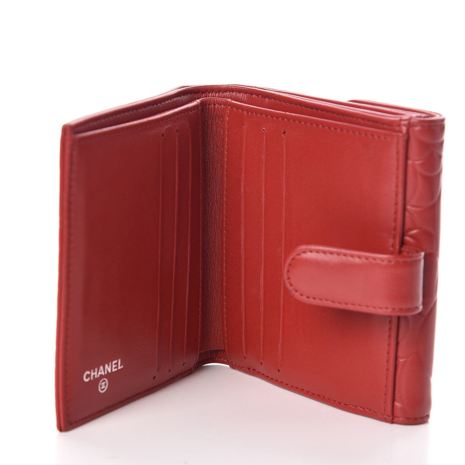 Chanel Lambskin Camellia Embossed French Wallet Dark Red 5 of 9