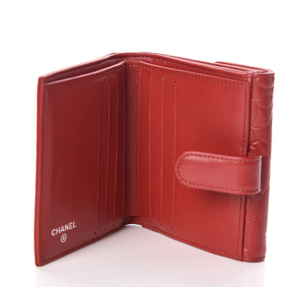 Chanel Lambskin Camellia Embossed French Wallet Dark Red 5 of 9