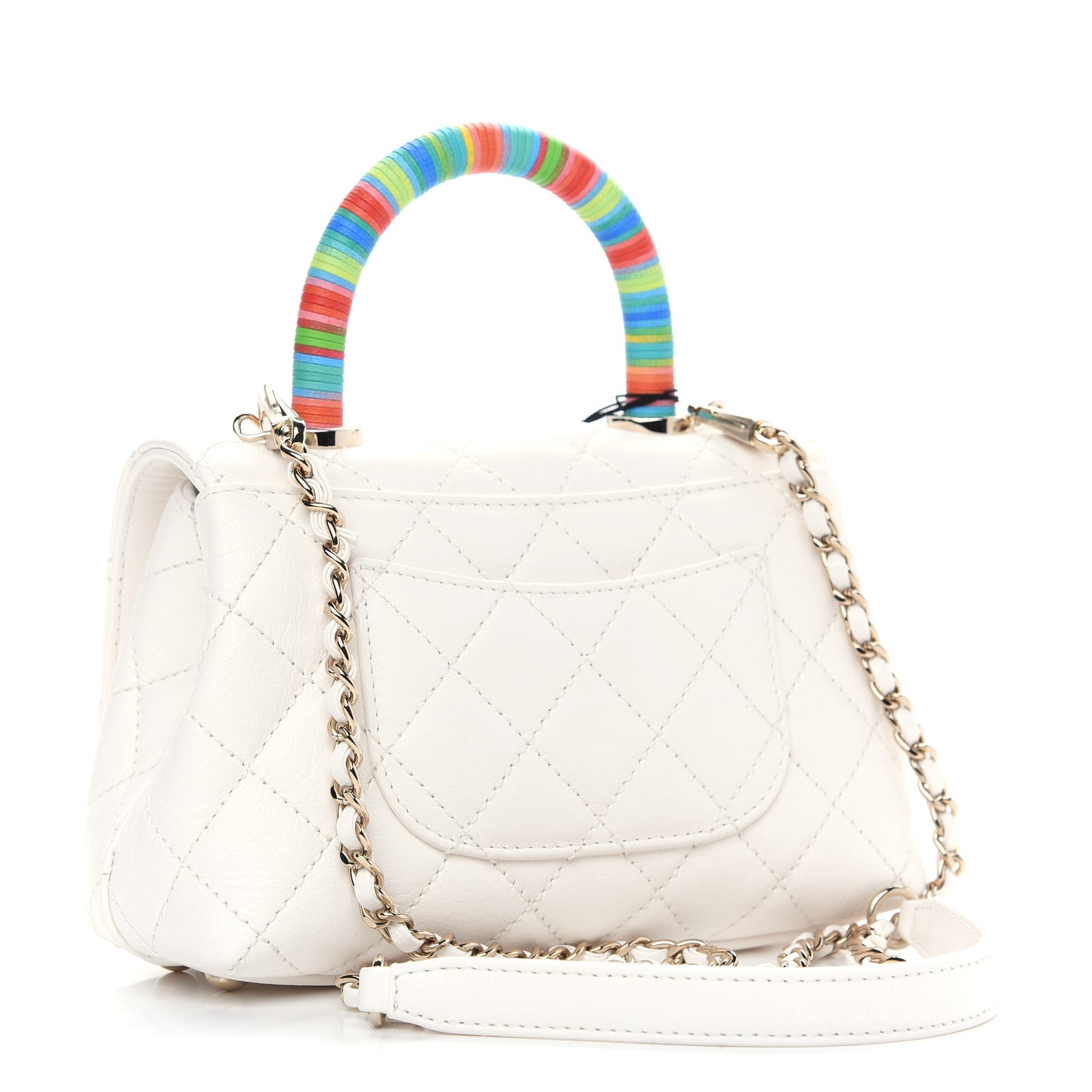 Goatskin Quilted Extra Mini Rainbow Coco Handle Flap White