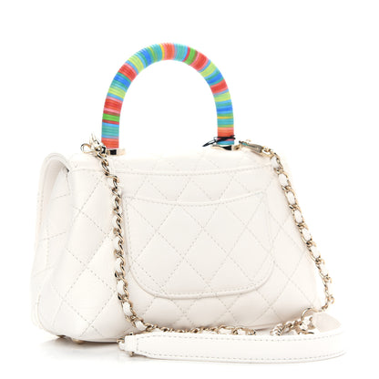Chanel Goatskin Quilted Extra Mini Rainbow Coco Handle Flap White 3 of 11