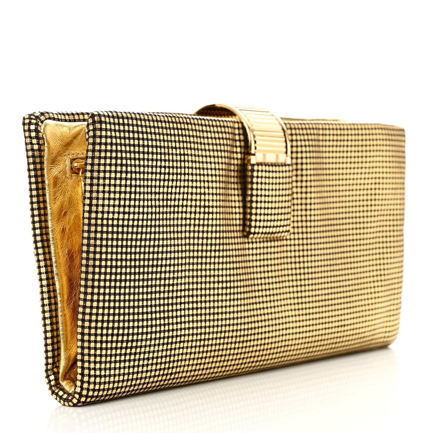 Metallic Lambskin Perforated CC Clutch Gold