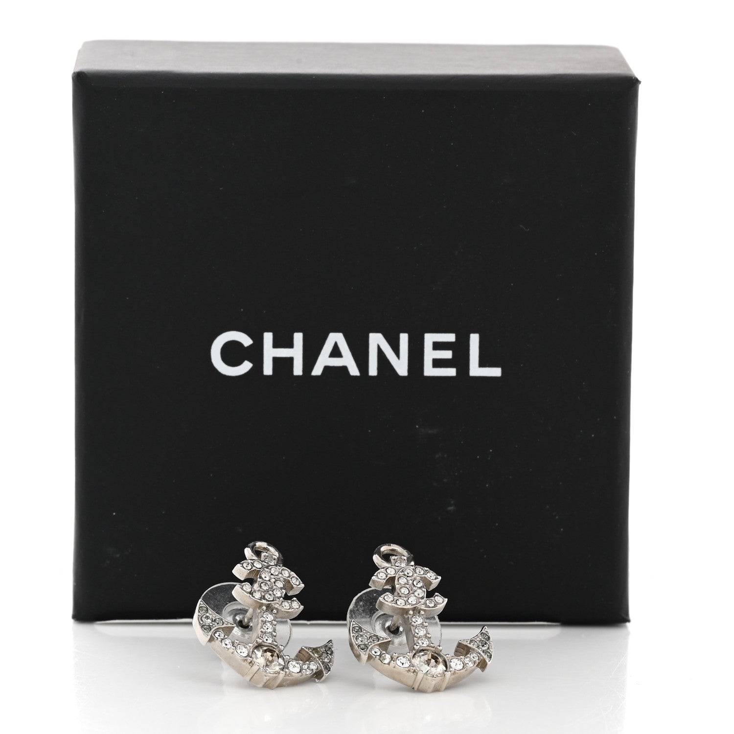 Chanel Crystal CC Anchor Earrings Silver 5 of 5