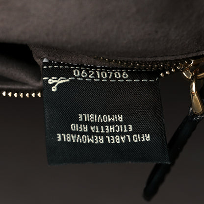 Fendi Glazed Fabric Vitello Century Plexiglass FF 1974 Stamp Patch Medium Runaway Shopper Tote Mogano Panna Black 7 of 10