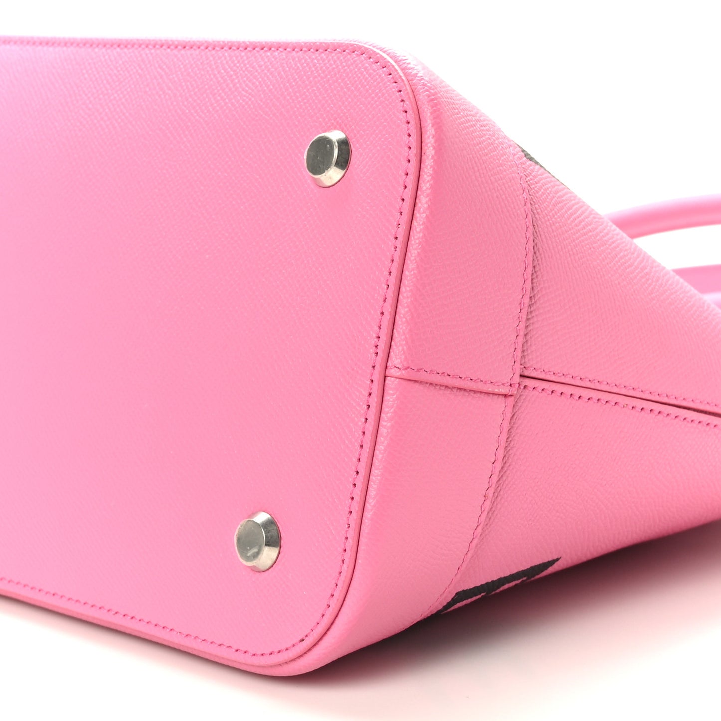 Signature Grained Calfskin Logo M Ville Top Handle Bag Rose Bubblegum Black