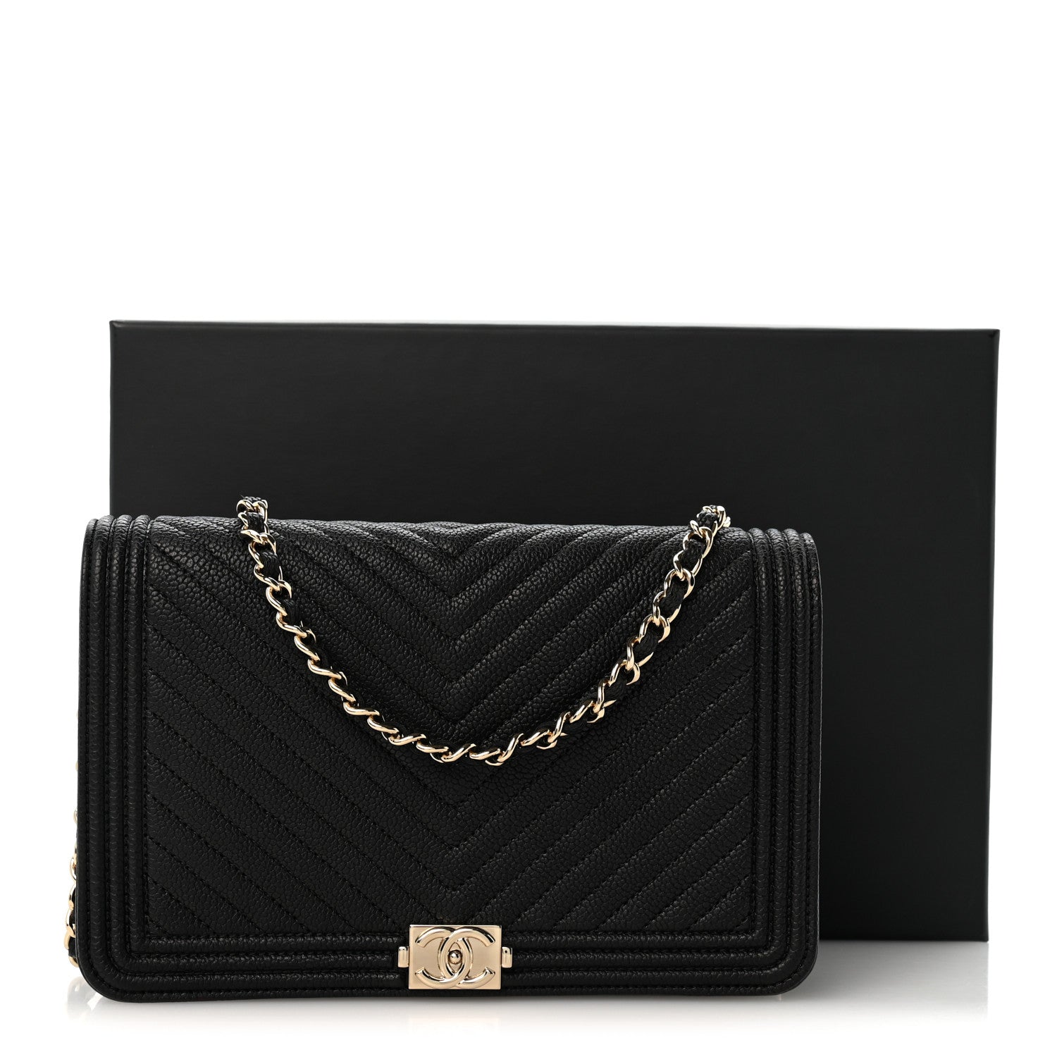 Chanel Caviar Chevron Quilted Boy Wallet On Chain WOC Black 14 of 14