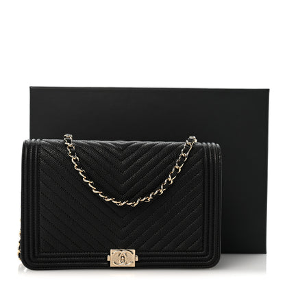 Chanel Caviar Chevron Quilted Boy Wallet On Chain WOC Black 14 of 14