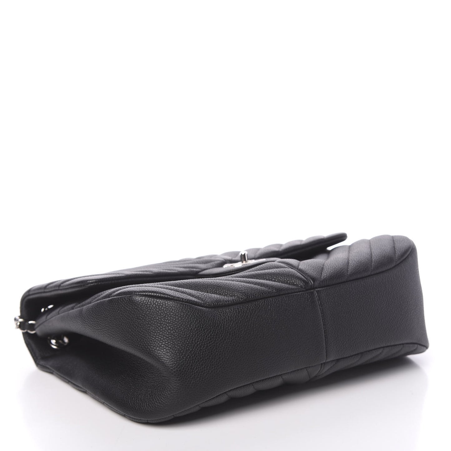 Caviar Chevron Quilted Large Puffy CC Flap Black