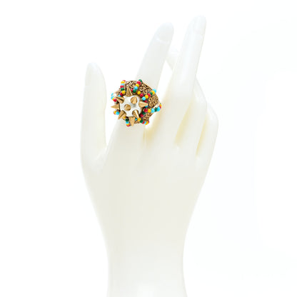 Gucci Pearl Beaded Spiked Ring 52 6 Aged Gold Multicolor 2 of 7