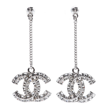 Chanel Baguette Crystal CC Drop Earrings Silver 1 of 5