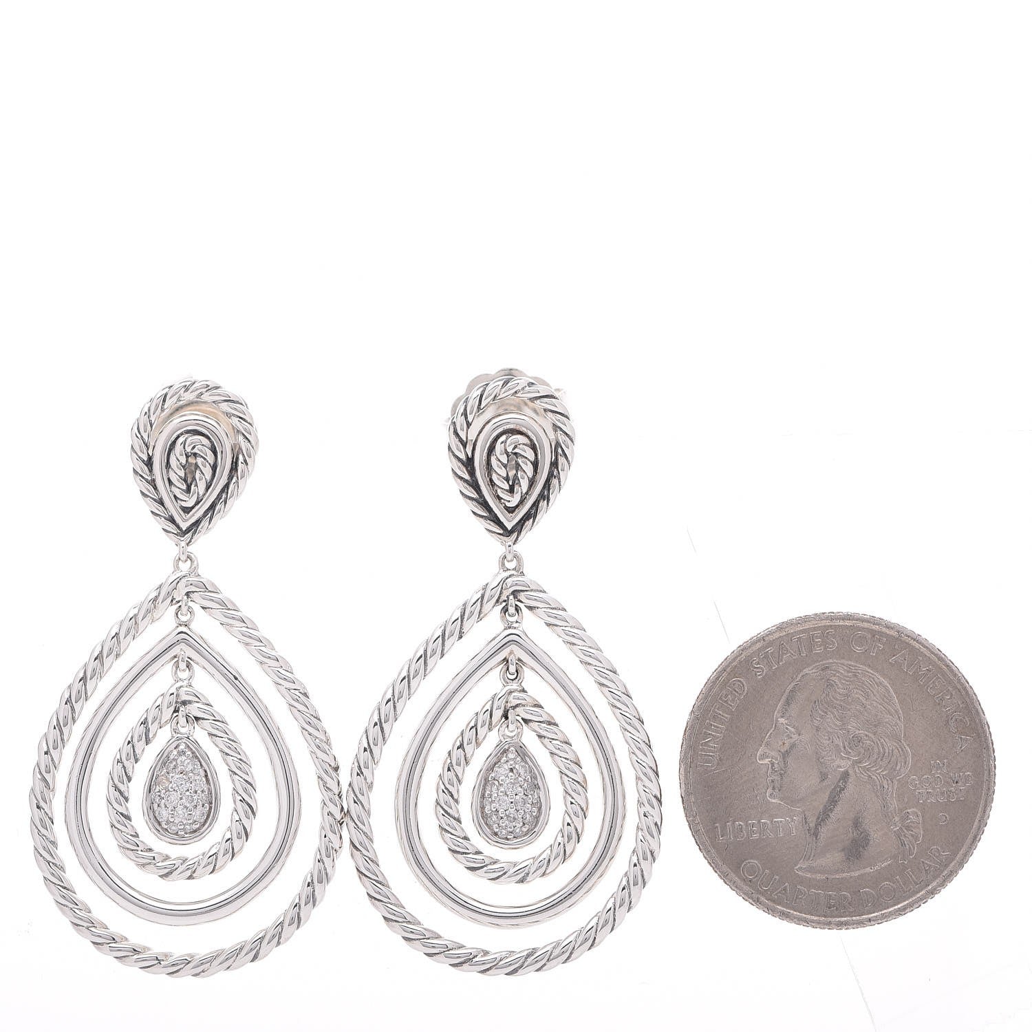 David Yurman Sterling Silver Diamond Cable Classic Teardrop Earrings 2 of 7