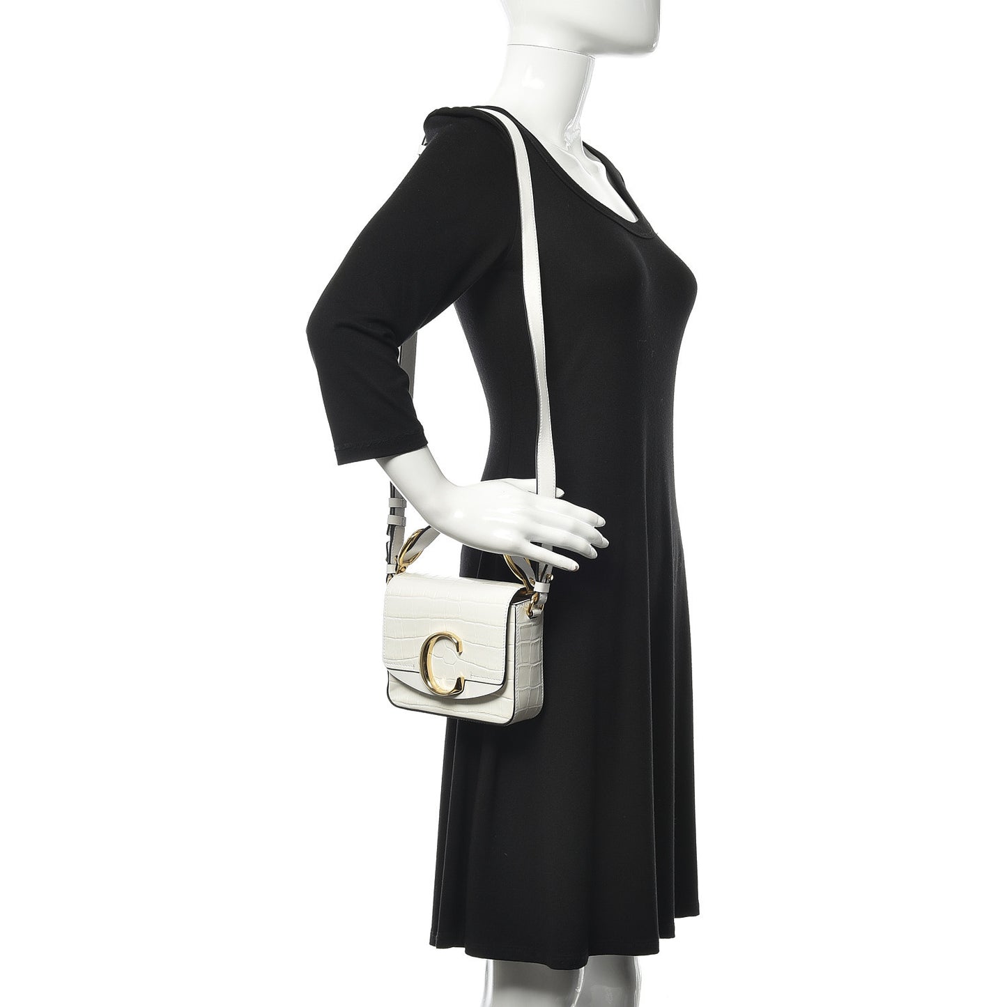 Calfskin Crocodile Embossed Mini C Double Carry Brilliant White