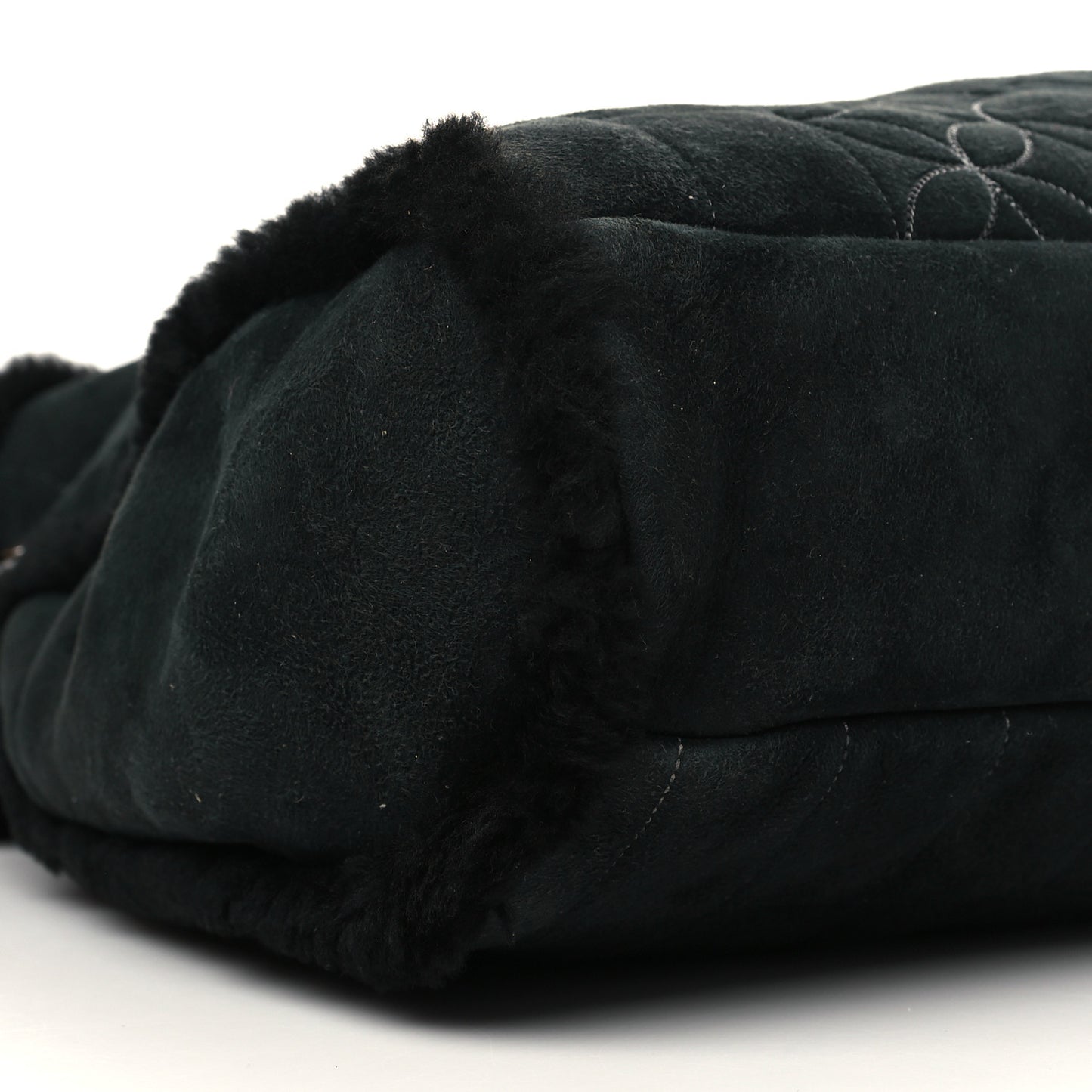 Shearling Suede Stitched CC Tote Black