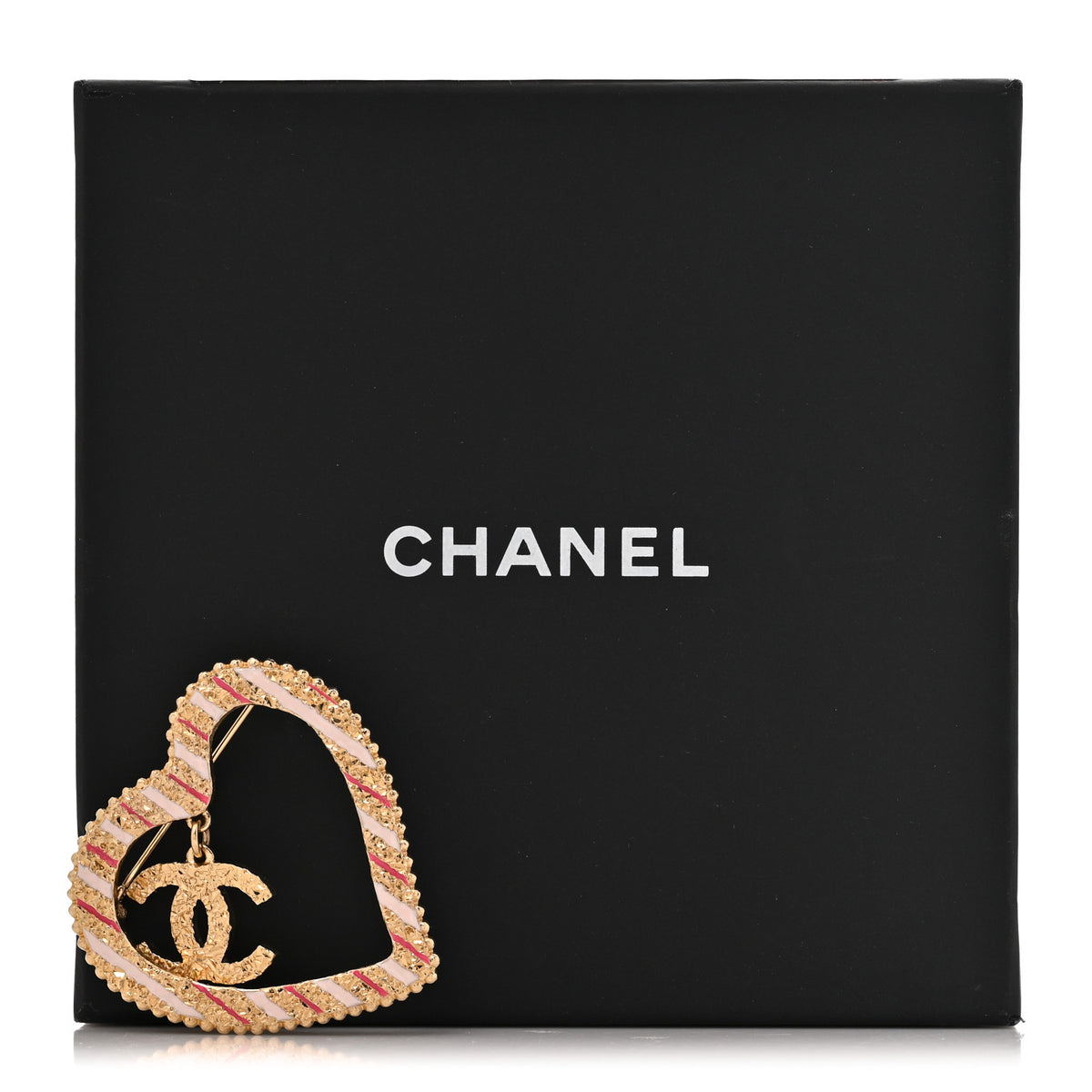 Chanel Enamel CC Textured CC Heart Brooch Pink Gold 4 of 4