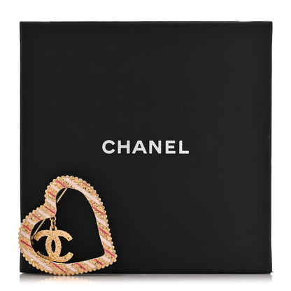 Chanel Enamel CC Textured CC Heart Brooch Pink Gold 4 of 4