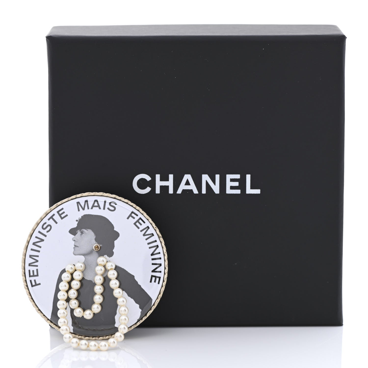 Chanel Metal Resin Pearl Printed Feministe Maize Feminine Brooch White Gold 5 of 5