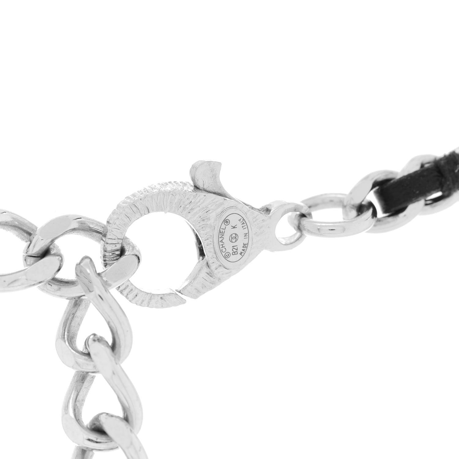 Chanel Lambskin Crystal Resin CC Heart Necklace Black Silver 5 of 5