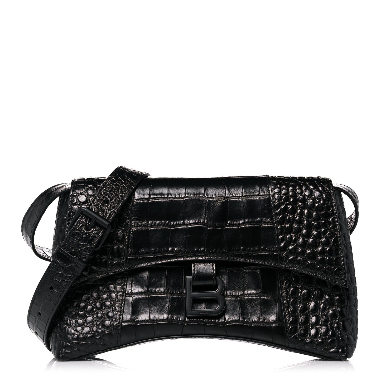 Extra Supple Calfskin Crocodile Embossed Monochrome XS Downtown Shoulder Bag Black