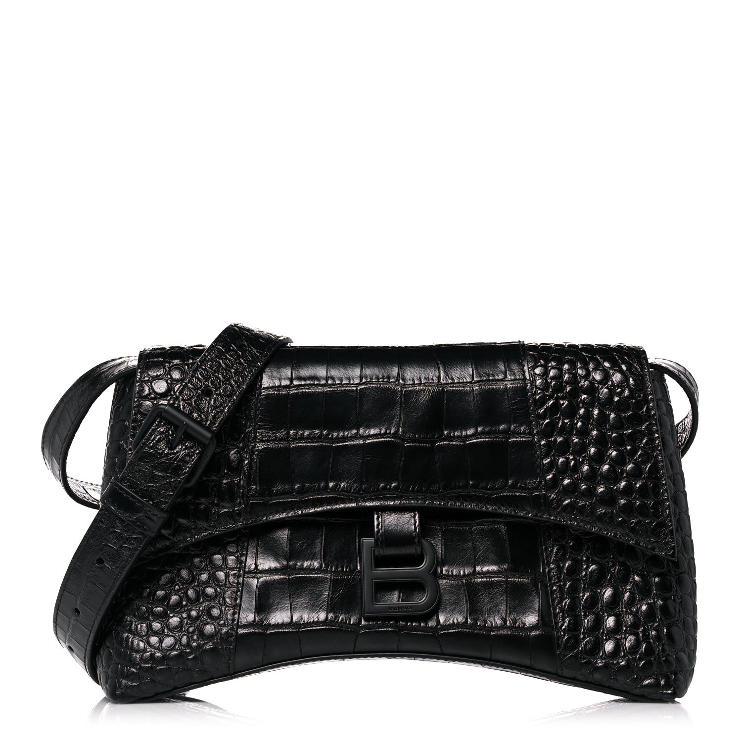Balenciaga Extra Supple Calfskin Crocodile Embossed Monochrome XS Downtown Shoulder Bag Black 1 of 12