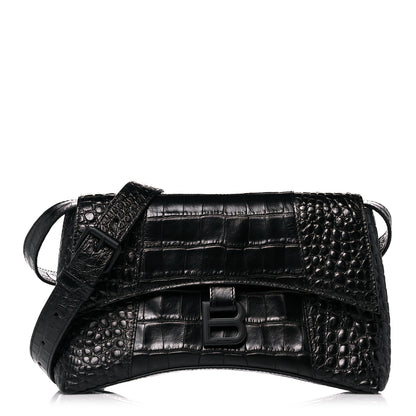 Balenciaga Extra Supple Calfskin Crocodile Embossed Monochrome XS Downtown Shoulder Bag Black 1 of 12