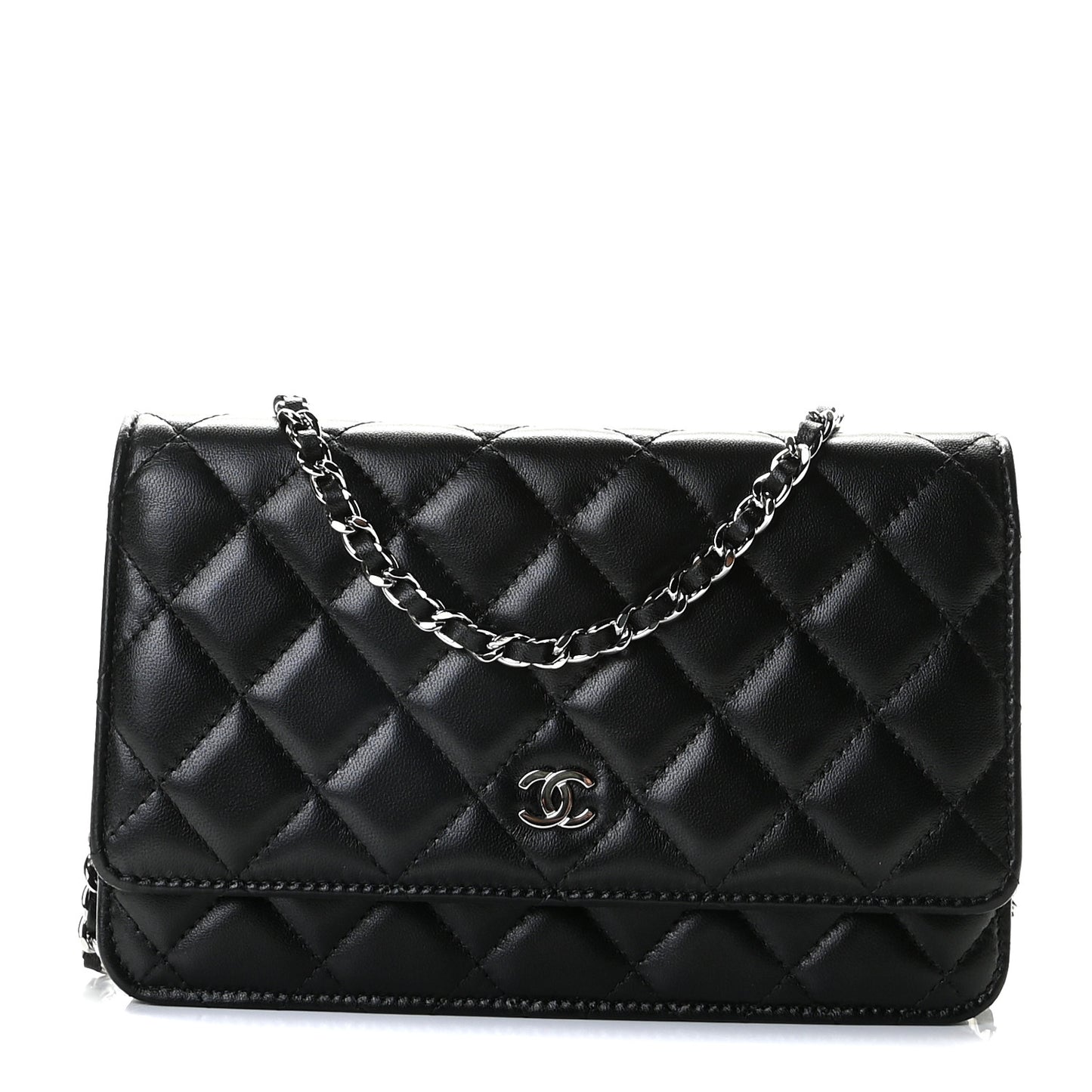 Lambskin Quilted Wallet On Chain WOC Black