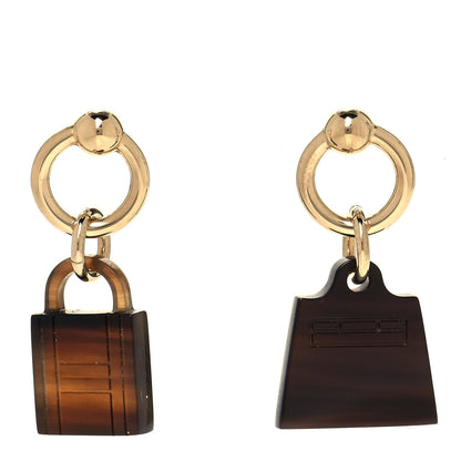 Hermes Permabrass Buffalo Horn Wood Amulette Kelly Bag Earrings 1 of 5
