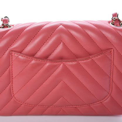 Chanel Lambskin Chevron Quilted Mini Rectangular Flap Pink 14 of 15