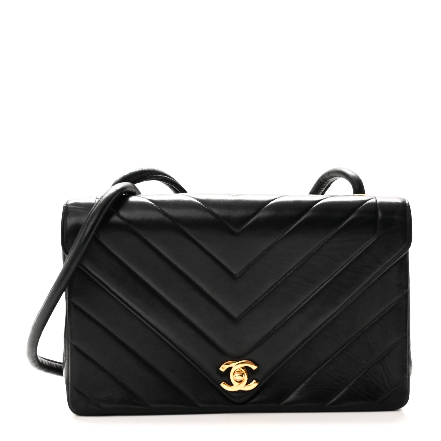 Chanel Calfskin Chevron Quilted Envelope Flap Bag Black 1 of 10