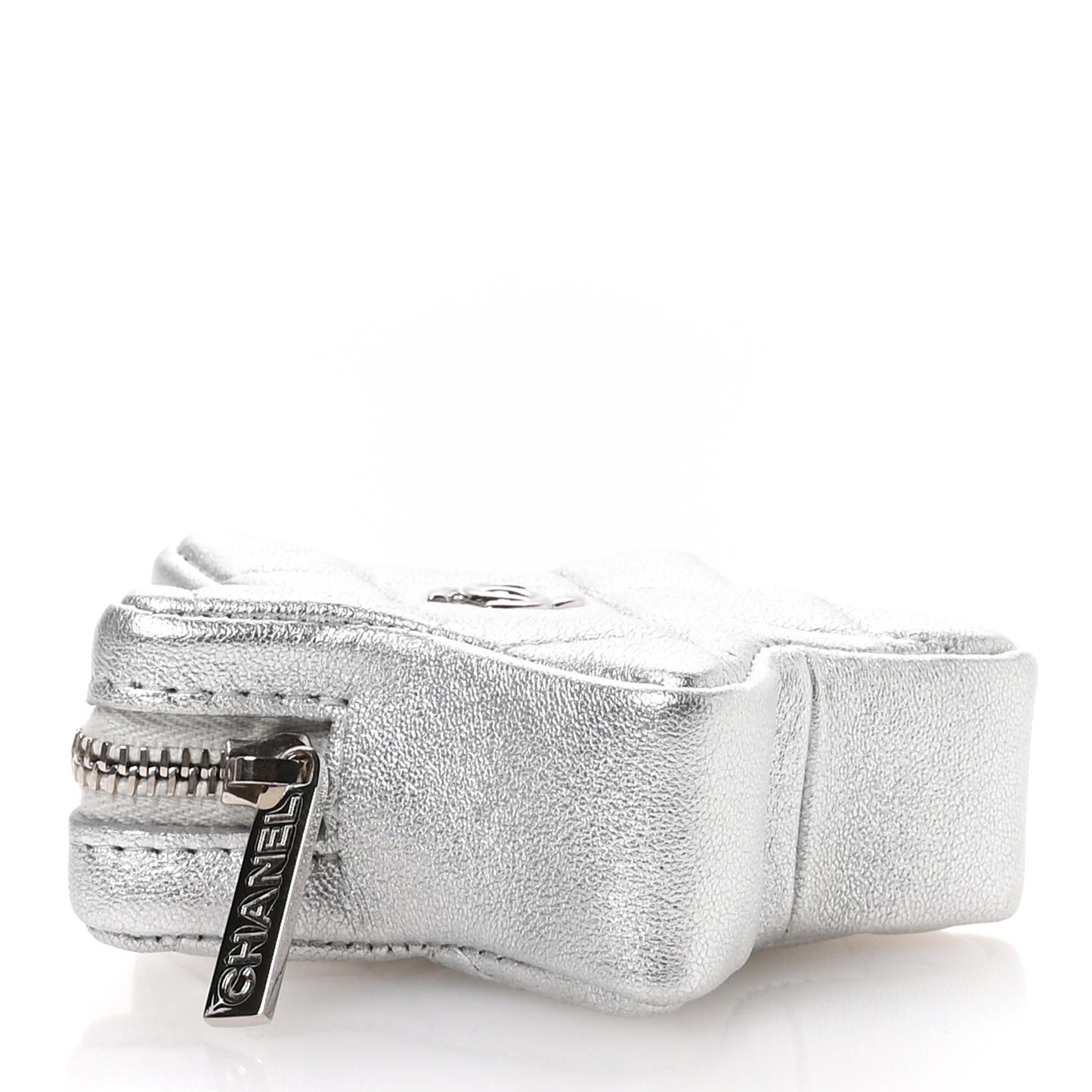 Metallic Lambskin Walk Of Fame Star Clip On Coin Purse Silver