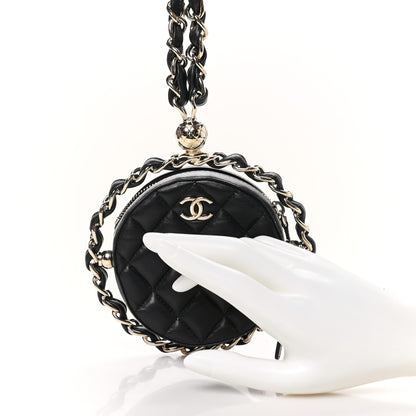 Chanel Lambskin Quilted Chain Round Mini Clutch Black 2 of 10
