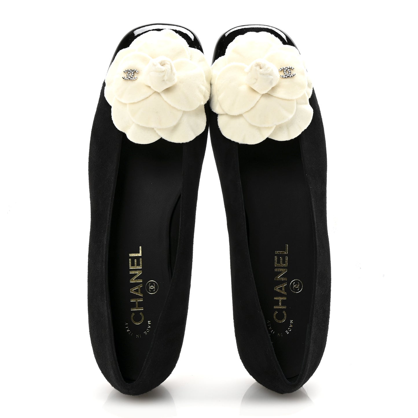 Suede Patent Cap Toe Camellia Ballerina Flats 39.5 Black White