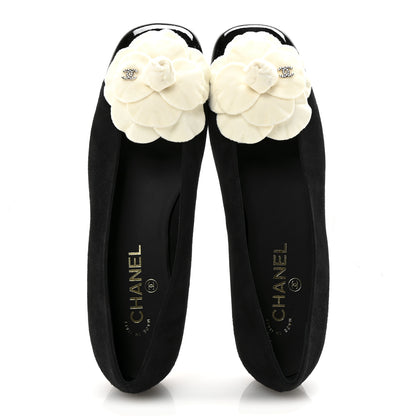 Chanel Suede Patent Cap Toe Camellia Ballerina Flats 39.5 Black White 2 of 10