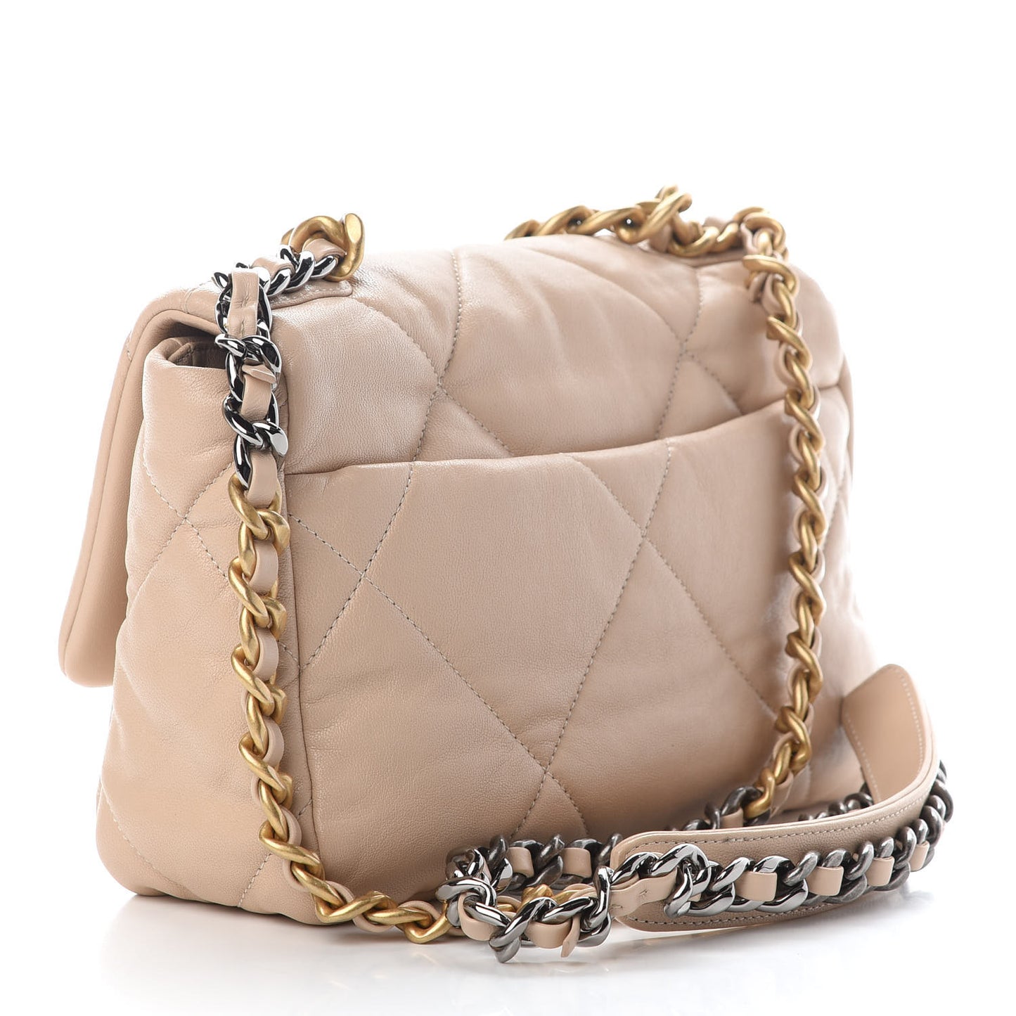 Lambskin Quilted Medium Chanel 19 Flap Beige