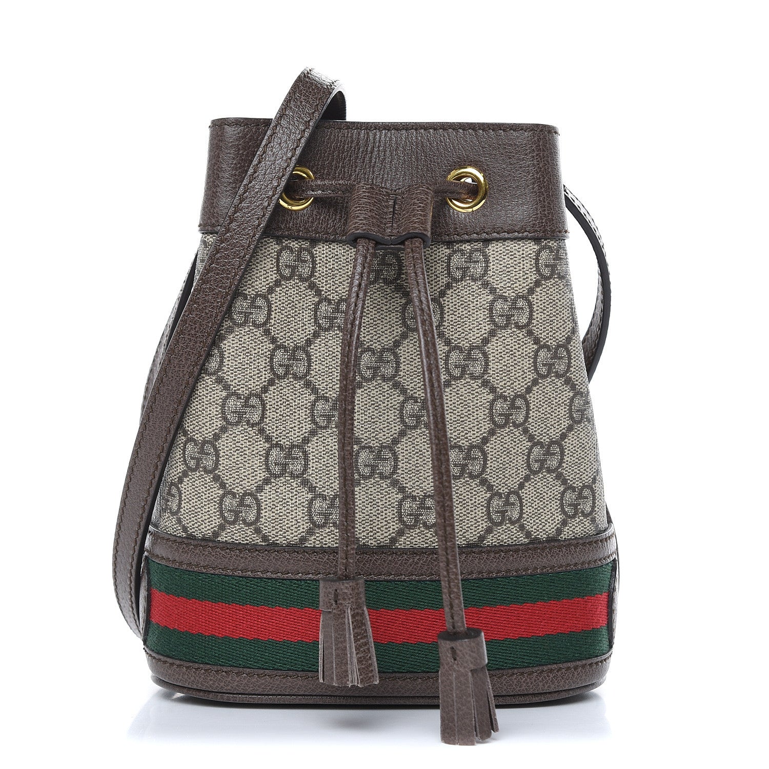 Gucci GG Supreme Monogram Web Mini Ophidia Bucket Bag Brown 1 of 10