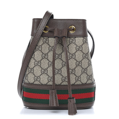 Gucci GG Supreme Monogram Web Mini Ophidia Bucket Bag Brown 1 of 10
