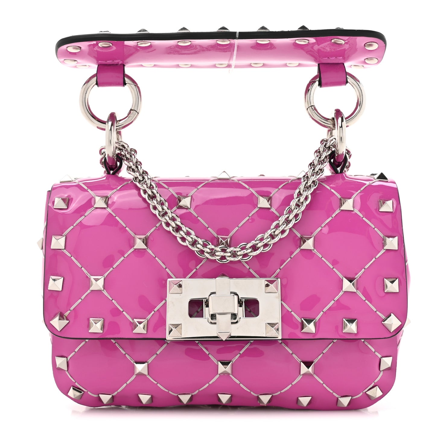 Patent Micro Rockstud Spike Shoulder Bag Radiant Orchid