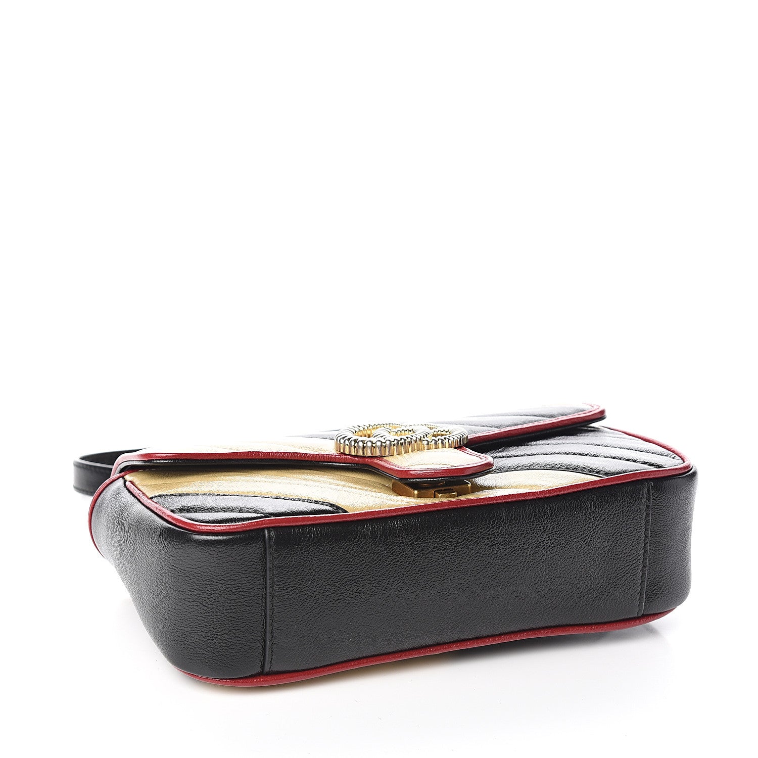 Gucci Azalea Calfskin Matelasse Diagonal Patchwork Mini Torchon GG Marmont Shoulder Bag Black Beige Romantic Cerise 3 of 9